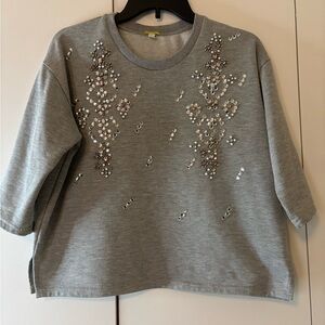 Gianni Bini Silver Embellished cropped Sweatshirt